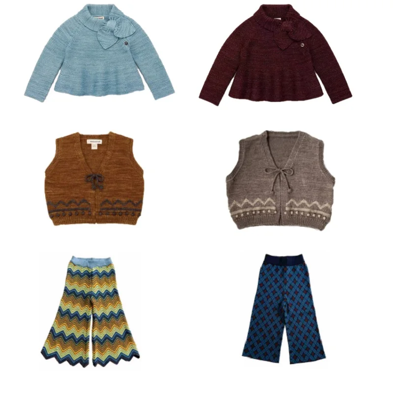 

Girls' Sweater 2025 Fall/Winter New Arrival Pink Bow Fashion Children's Knit Cardigan Cotton Knit Vest Girls' Wide-Leg Pants