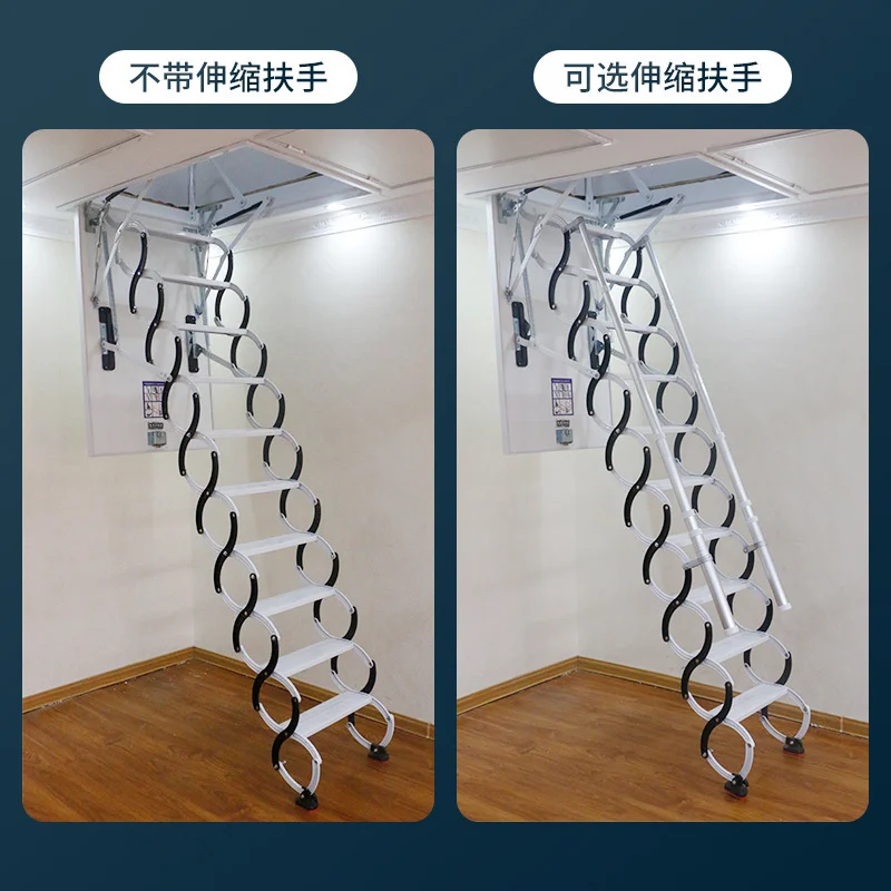 The product can be customized.Fully automatic thickening loft telescopic stairs folding lifting stairs home