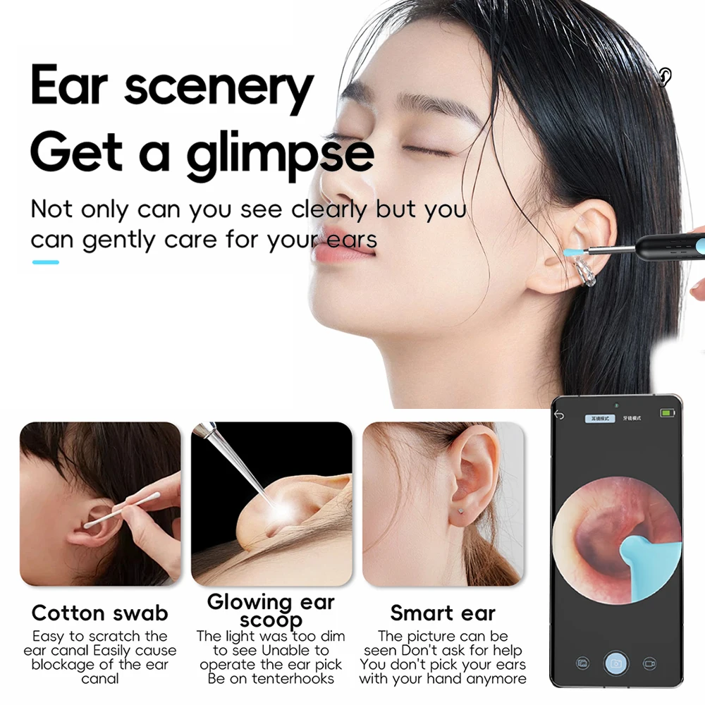 Visual Ear Wax Cleaner with Camera Safe Earwax Removal Endoscope with 1080P Camera Luminous Otoscope Ear Cleaning Tools Ear Care
