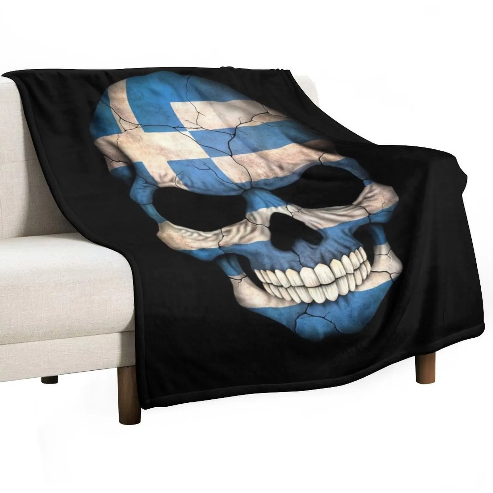 

Greek Flag Skull Throw Blanket Polar Vintage Extra Large Throw Blankets