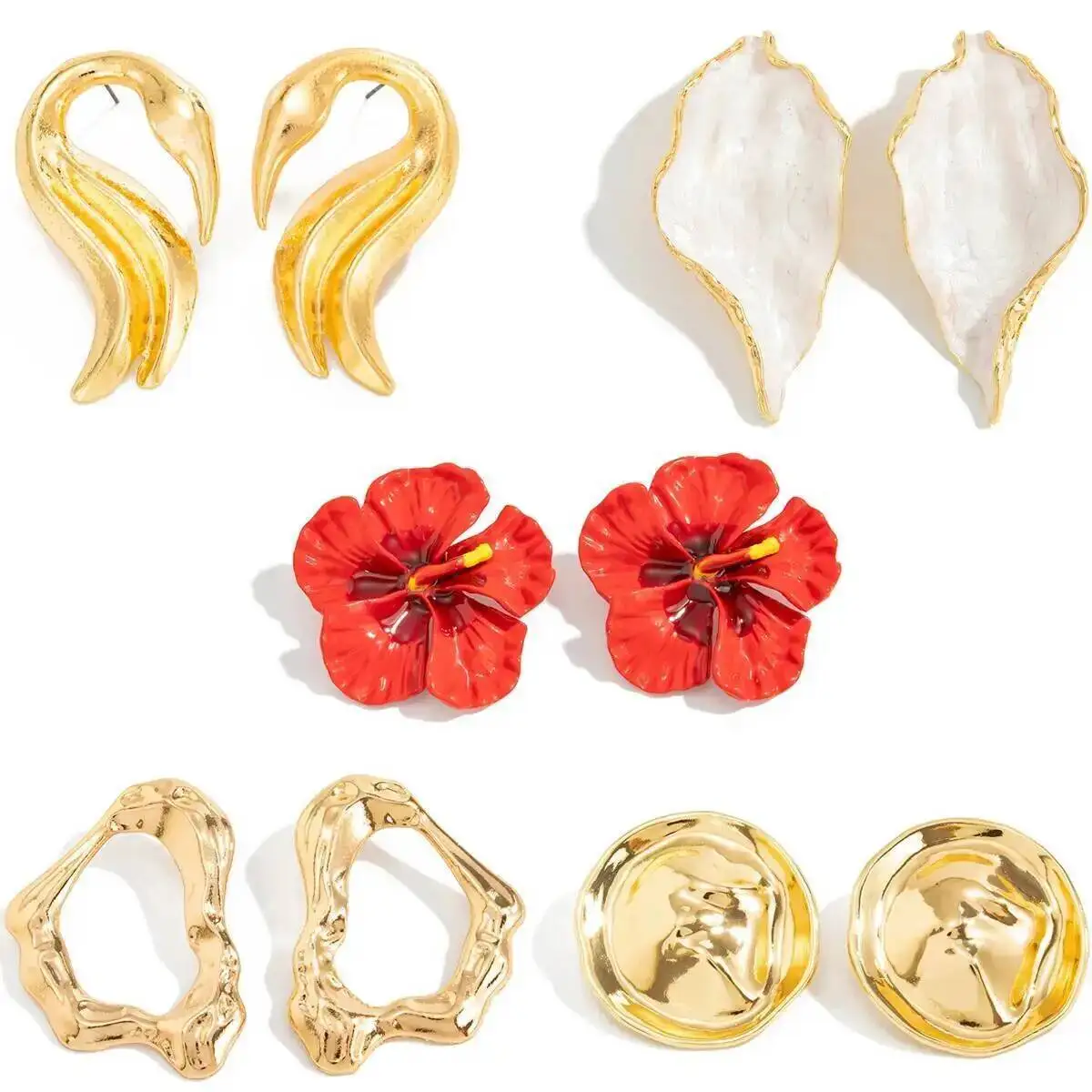 KunJoe 5 أنماط أنيقة سوان ليف قرط صغير زهري للنساء خمر الهندسة غير النظامية أقراط بوهيميا مجوهرات اكسسوارات