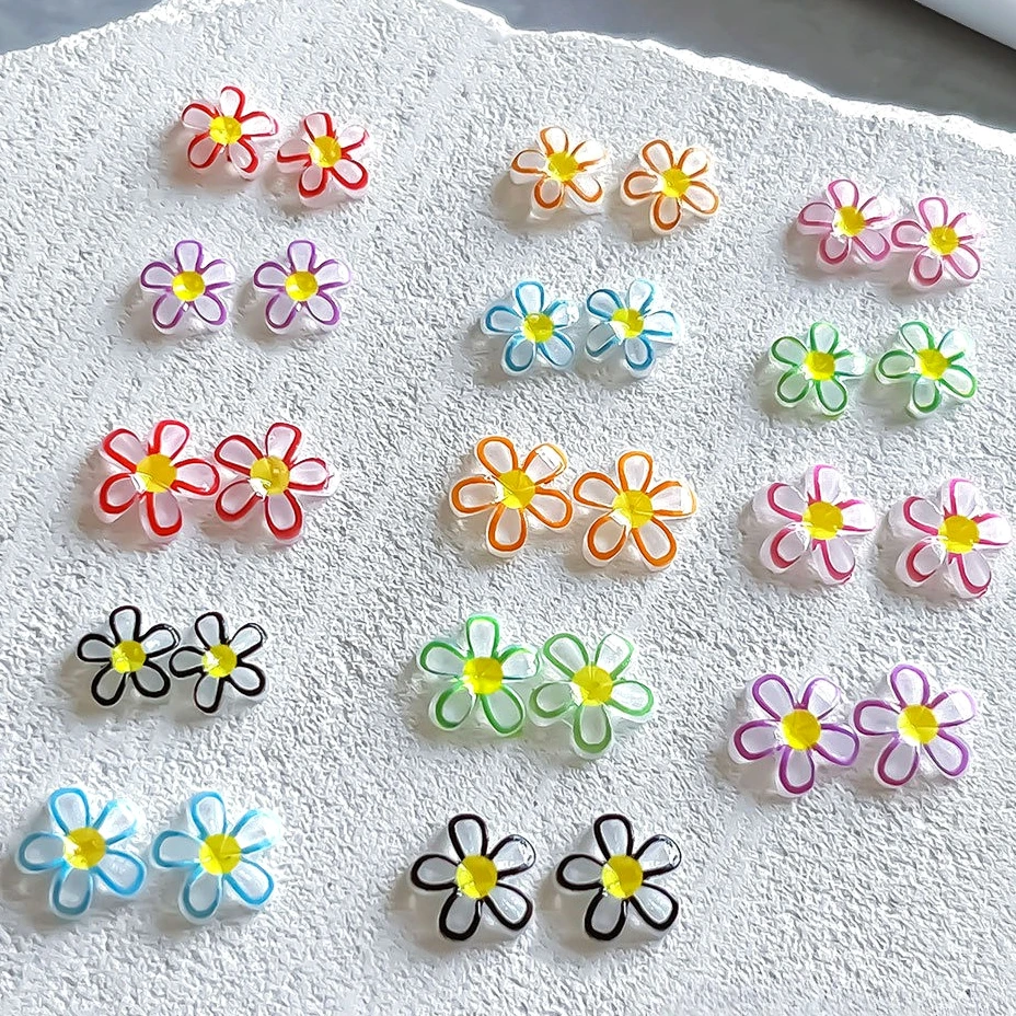 

Fresh Colorful Stroke Five Petal Flower Resin Ice Translucent Camellia Frangipani Nail Art Decorations Accessories Manicure Tool