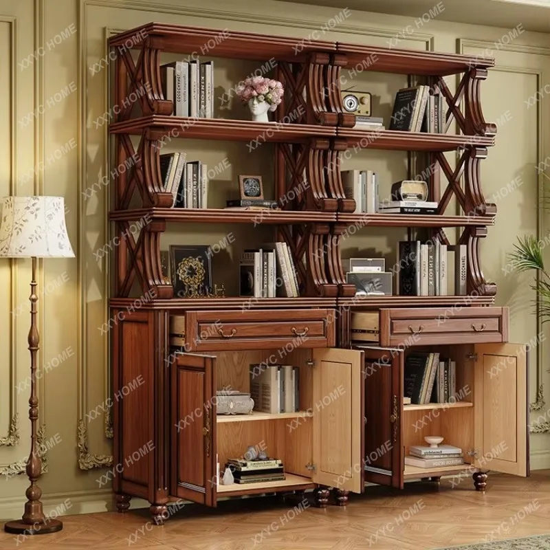 

Q retro solid wood shelf bookcase antique tea set storage cabinet