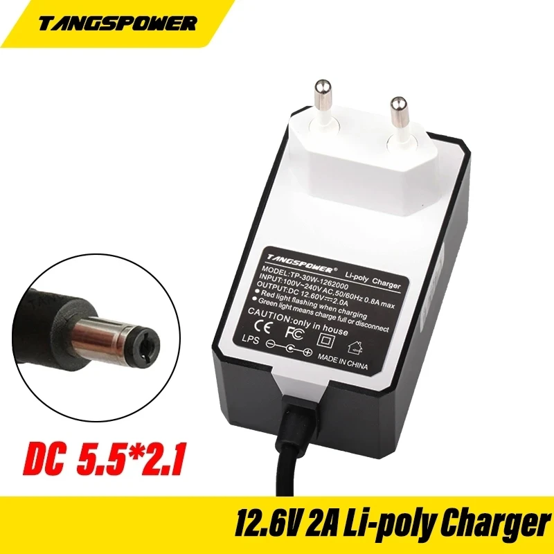 12.6V 2A 18650 ładowarka akumulatorów litowych DC5.5 * 2.1MM dla 3S 12V bateria litowo-jonowa ładowarka ścienna AC 100V-240V EU/US