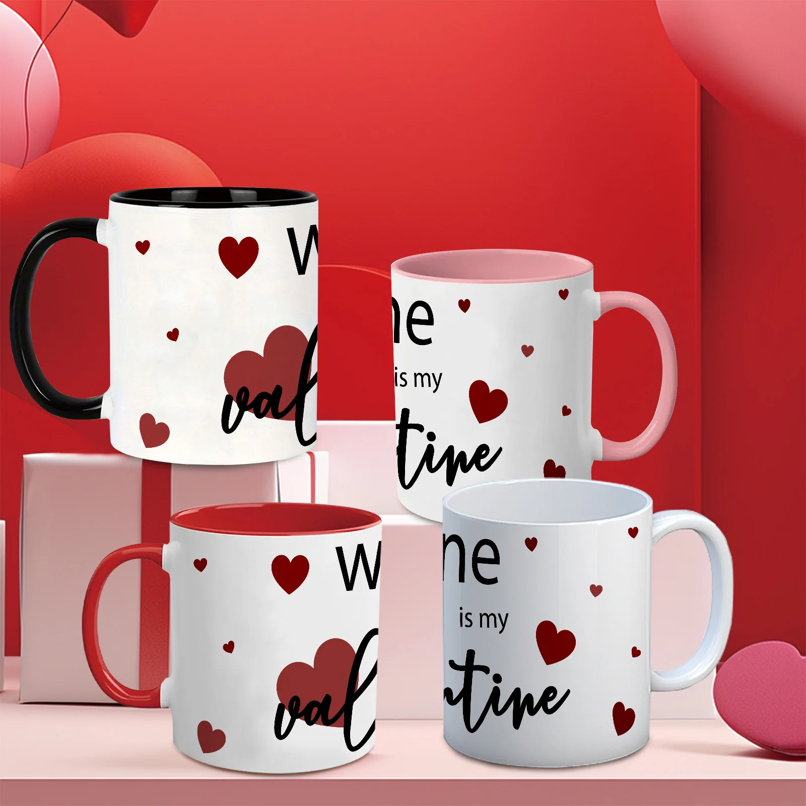 3D Print Love Heart Party Ceramic Cups  with Handle 11oz Festive Cups Valentine's Day Gift for Girlfriend Christmas Family Mugs