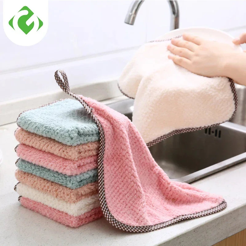 Super Absorbent Microfiber Kitchen Cleaning Cloth Hangable Coral Fleece Dish Towel Dish Cloth Kitchen Rag Tools Gadgets 1Pc/2Pcs