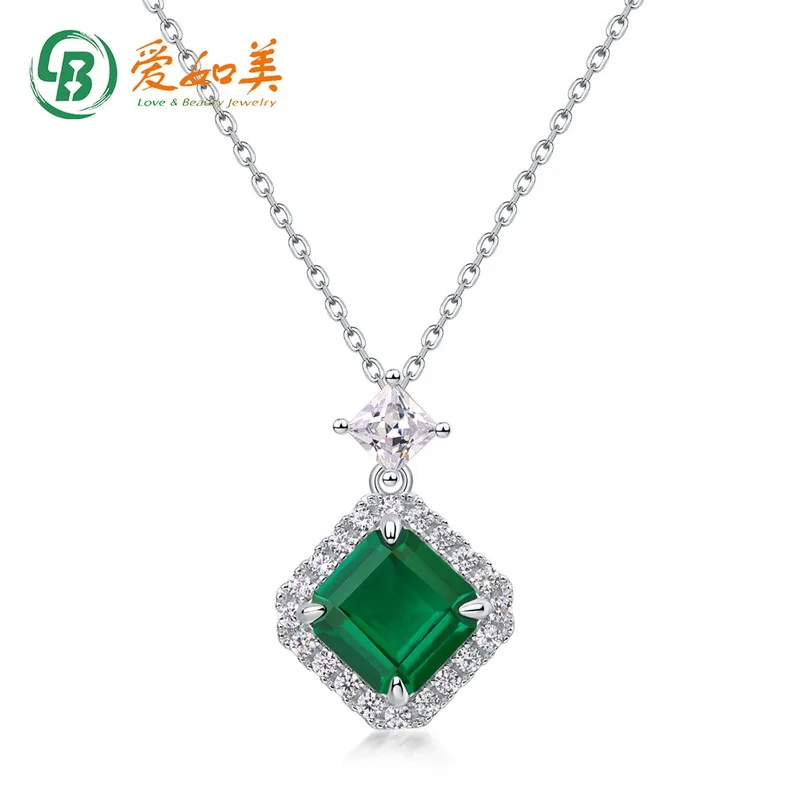 

New Geometric Square Cultivated Emerald Pendant for Women, 18K Gold PT950 Platinum Silver Plated with 7 Layers of Gold