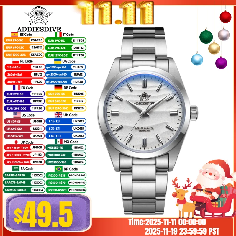 ADDIESDIVE TOP Desert Dial AD2030 36mm Men Watch reloj hombre No Logo Bubble Mirror Pot Cover Glass 10Bar Quartz Wristwatches