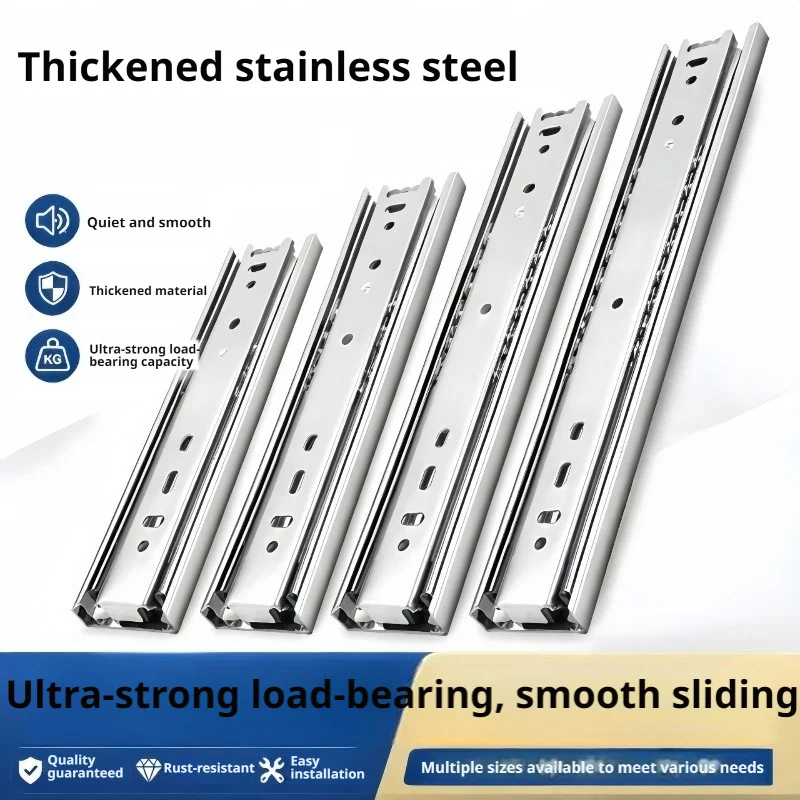 Stainless Steel Soft Close Drawer Slides, 3-Section Silent Cabinet & Keyboard Slide Rails with Hydraulic Buffer