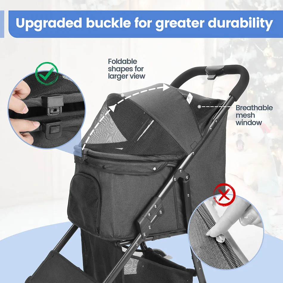 Wedyvko Pet Stroller, Includes 360 Degree Front Wheel Swivel, Foldable Dog Puppy Stroller with Brakes