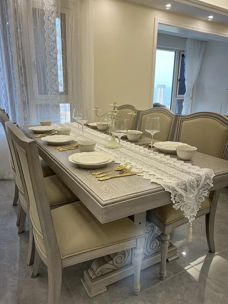 Household small apartment long table simple carved large dining  combination