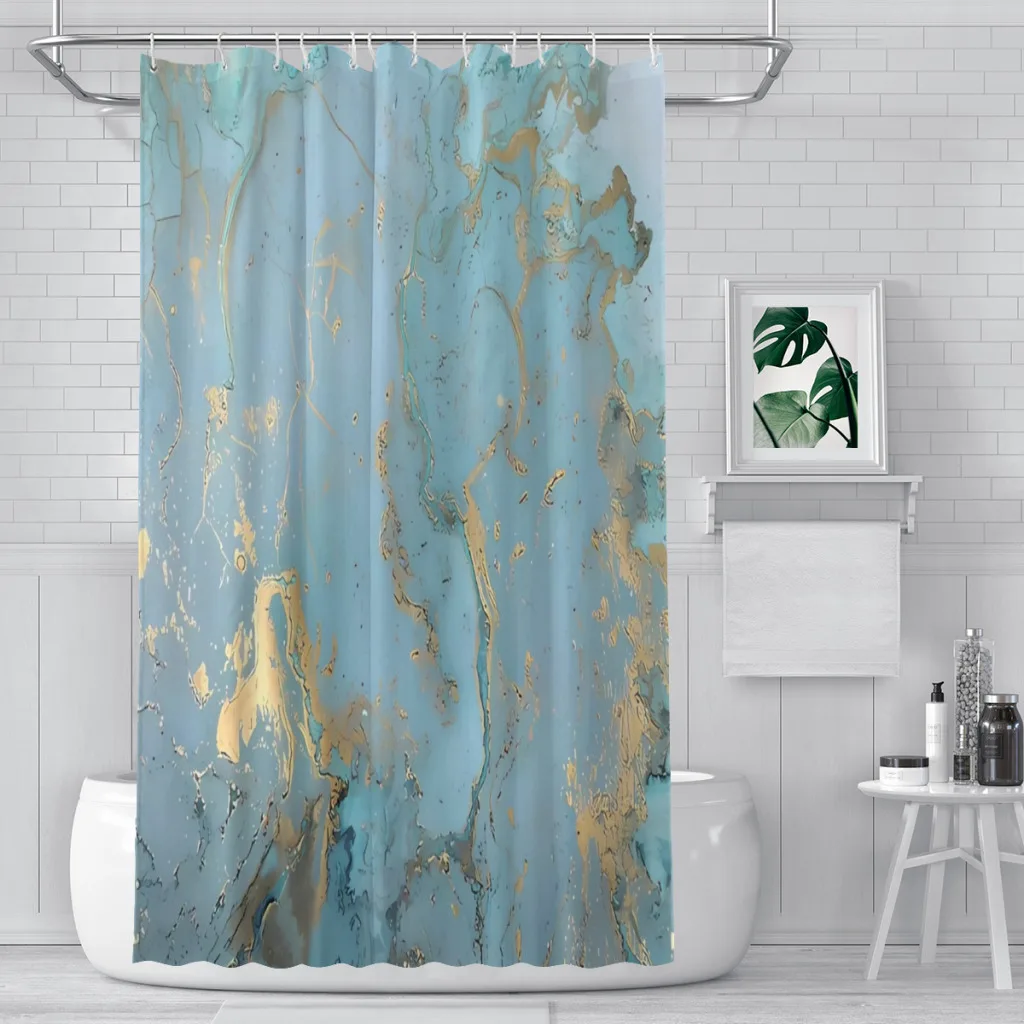 

Shower curtain Bathroom Marble Design - Gold Effect - Turquoise Blue, Teal Marbling decor Modern household items