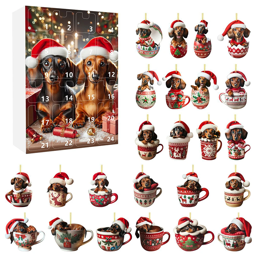 Dachshund Advent Calendar 2024 24 Days of Christmas Collectible Funny Dog Set Christmas Advent Calendar Cute Dachshund Toy Gift