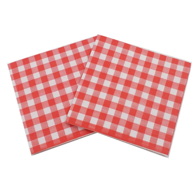 20Pcs/Pack 33x33cm Disposable Plaid Printed Table Dinner Tissue Napkins Paper Tableware For Event Party Decoration