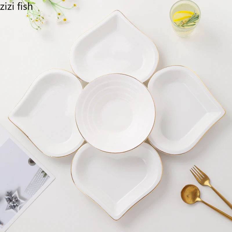 

Golden Edged White Ceramic Dish Dining Plate Dessert Plate Snack Bowl Soup Bowl Breakfast Plates Tableware Platter Dim Sum Dish