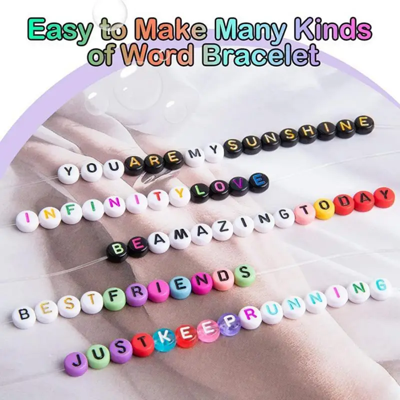 Letter Beads For Bracelets 1400X Round Letter Number Smile Heart Beads Kits 4x7mm Preppy Jewelry Making Beads Kit Includes 28