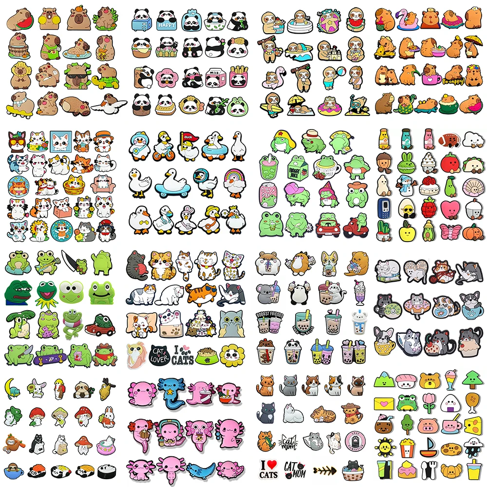 10-25pcs Animal series Shoe Charms Cute Cat Frog Capybara Shoes Accessories Decorations fit Clog Sandals Garden Wristband