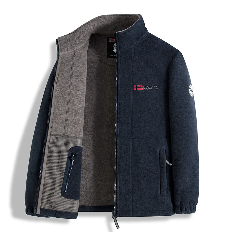 

New Cross-Border Fleece-Lined Jacket Hooded Sportswear Casual Autumn Winter Pile Hooded Hairy inner liner Men's Jacket
