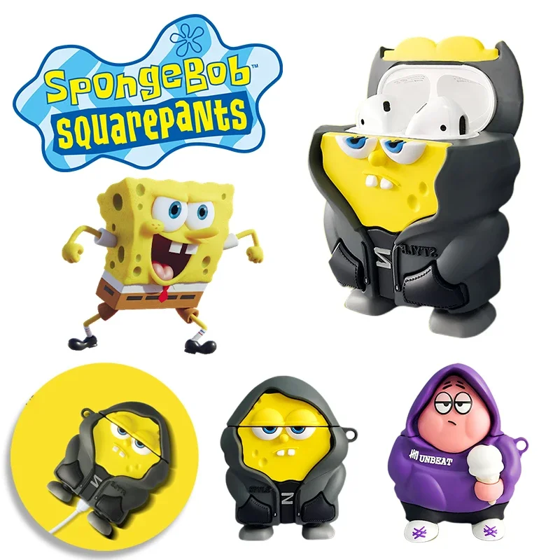 SpongeBob Anime 3D Earphone Case for AirPods 1 2 3 Pro 2 Earphone Cartoon Soft Cover Cute Stand Fashion Couples Protection Box