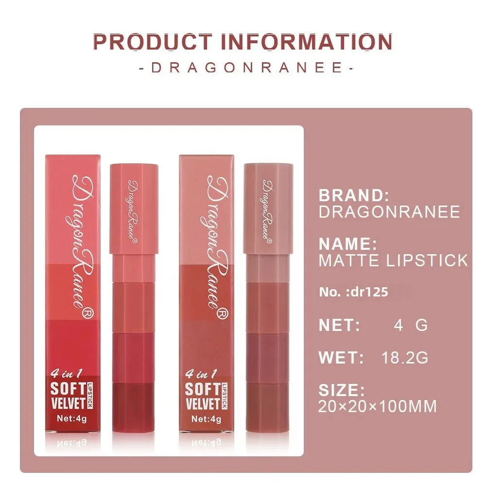Dragon Ranee Mini Lipstick Set 4 Kleuren In 1 Matte Fluwelen Lipsticks Krijt Pen Kit Lipliner Waterdichte Langdurige Lip Make-up