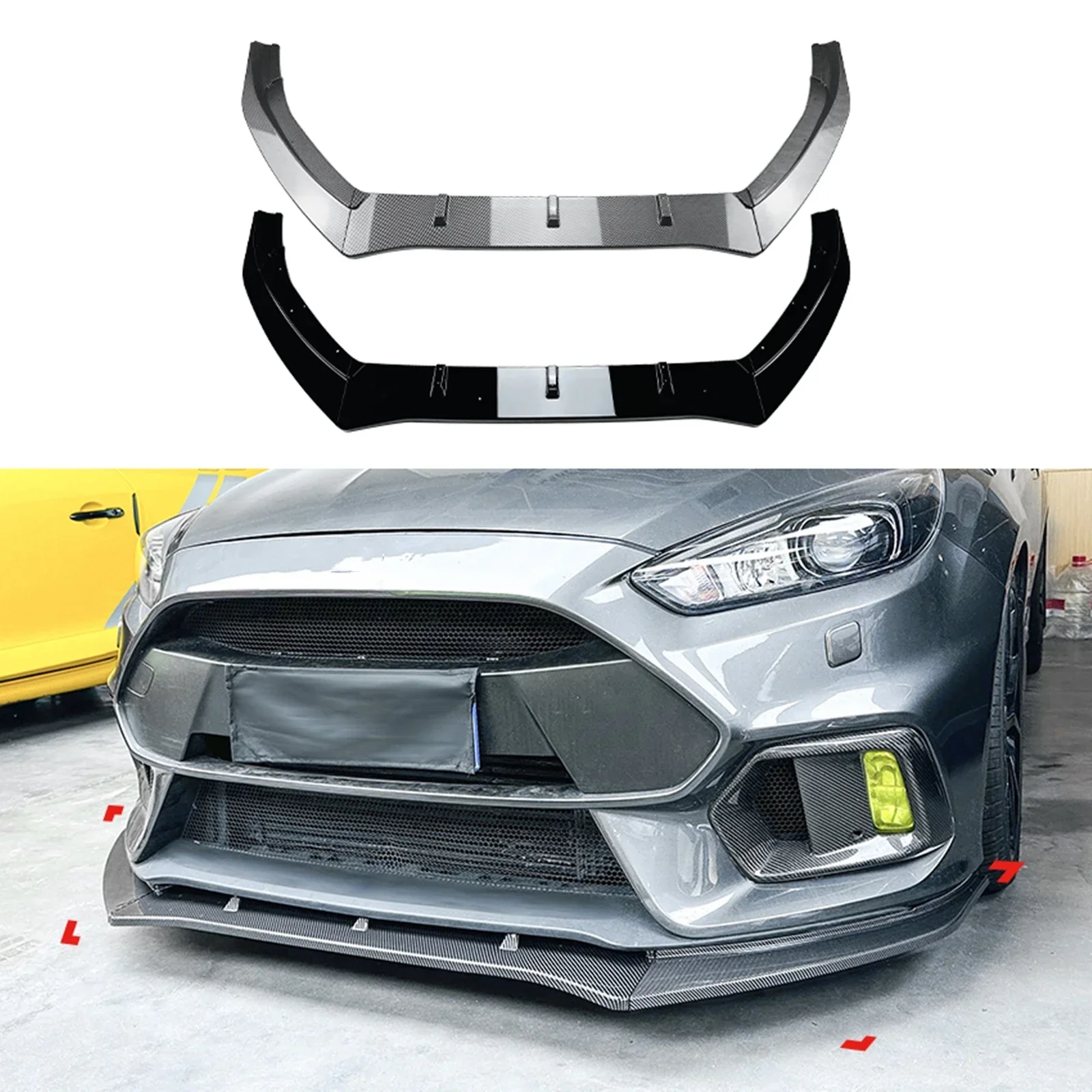 

New！ For Ford Focus RS MK3 2015 2016 2017 2018 Front Bumper Spoiler Lip Carbon Fiber Look/Gloss Black Lower Splitter Blade Body