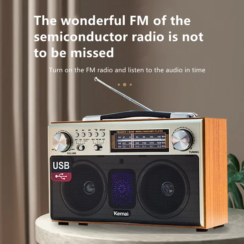 Retro wireless bluetooth speaker high-quality portable wooden home full-band FM radio subwoofer mobile phone player TF card USB