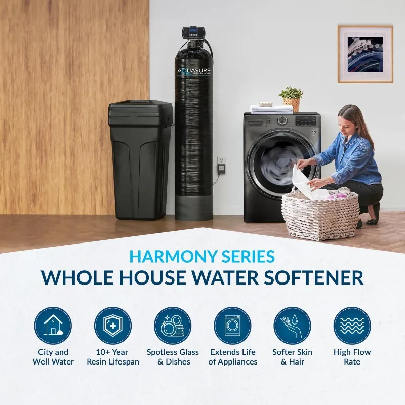سلسلة Aquasure Harmony 72,000 حبة منقي مياه للمنزل بالكامل مع رأس تحكم رقمي عالي الكفاءة (72,000 حبة)