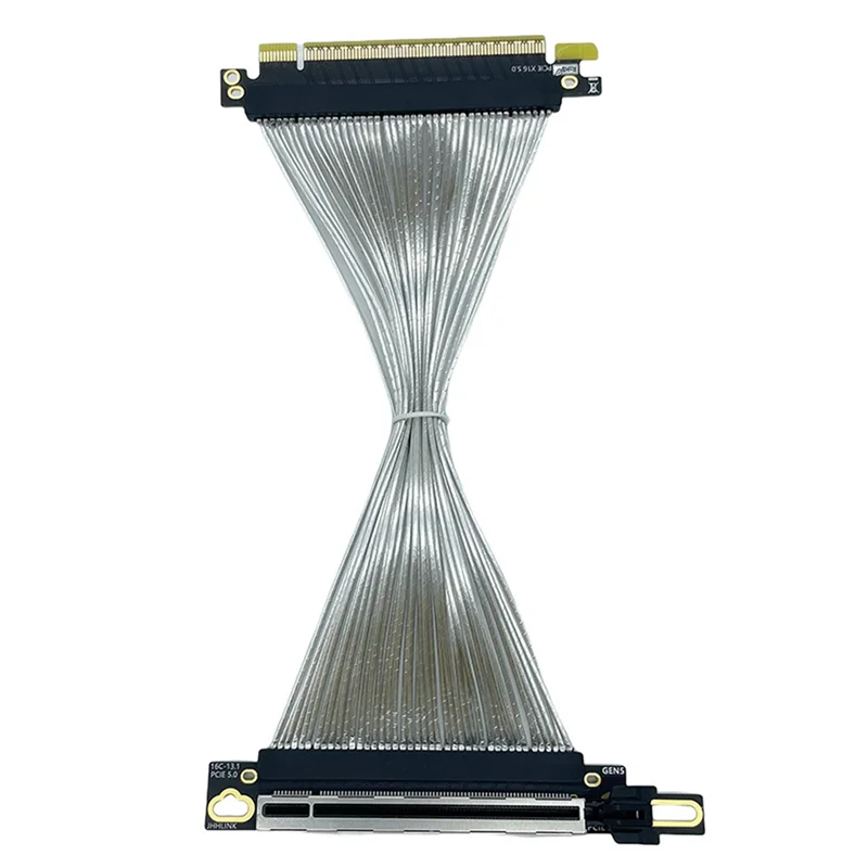 Qy-Pcie 5.0 X16 GPU Graphics Card Extension Cable PCI-E 5.0 Gen5 64GB/S Silver-Plated Cable 90° Right Angle Riser Cable