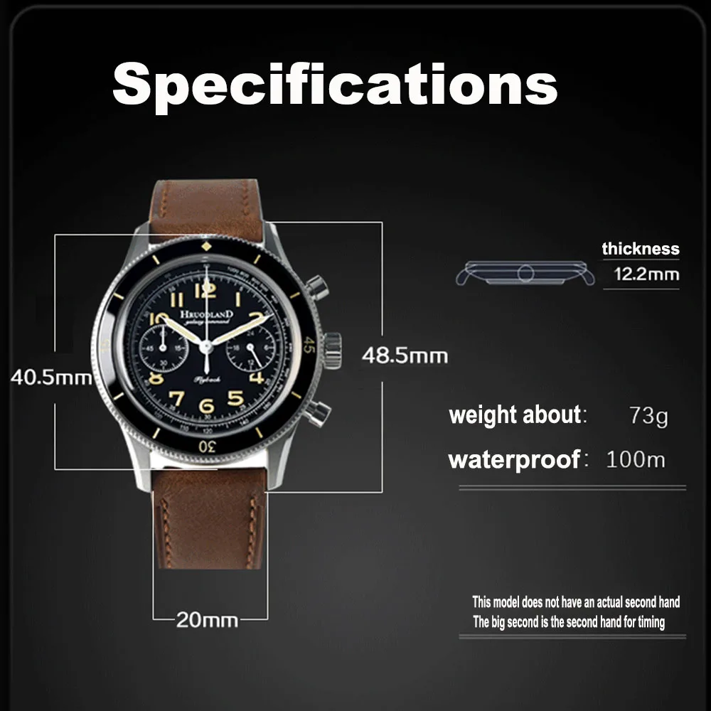 Hruodland 40.5 مللي متر ساعة يد كوارتز رجالية VK64 ريترو كرونوغراف الياقوت ساعات من الفولاذ المقاوم للصدأ الذكور مقاوم للماء reloj hombre