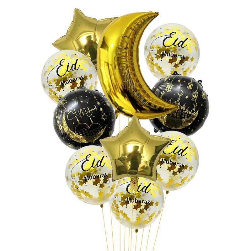 1 Beutel Eid Mubarak Konfetti Stern Mond Runde Luftballons Ramadan Umrah Mubarak Islamisches Muslimisches Festival Party Heim Eid Al-Fitr Zubehör