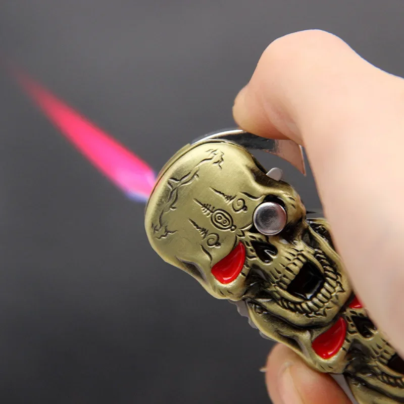 Multi-function Creative Halloween Skulls Gas Lighter,Windproof Red Fire Refillable Cigarette Lighter With Knife