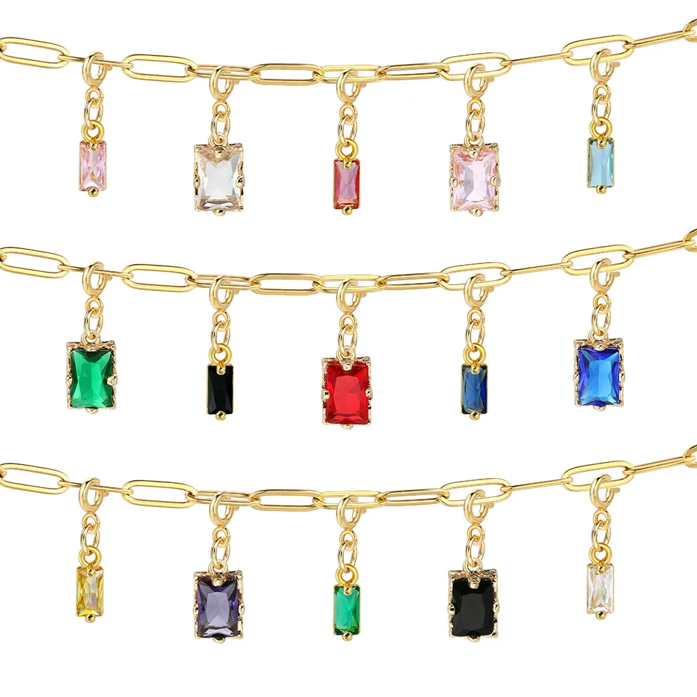 Cubic Zircon Pendant Charm For Women Men Multicolor Brithday Stone Stainless Steel Jewelry DIY Making Necklace Accessories