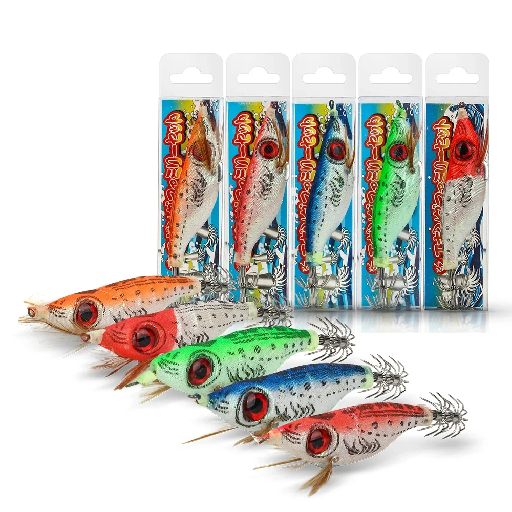 DNDYUJU 5 Stück 9g/10cm Angelköder-Set Künstliche Garnelen, Oktopus, Tintenfisch, Hartköder, Bleigewicht, Tintenfisch-Jighaken – Detail 6
