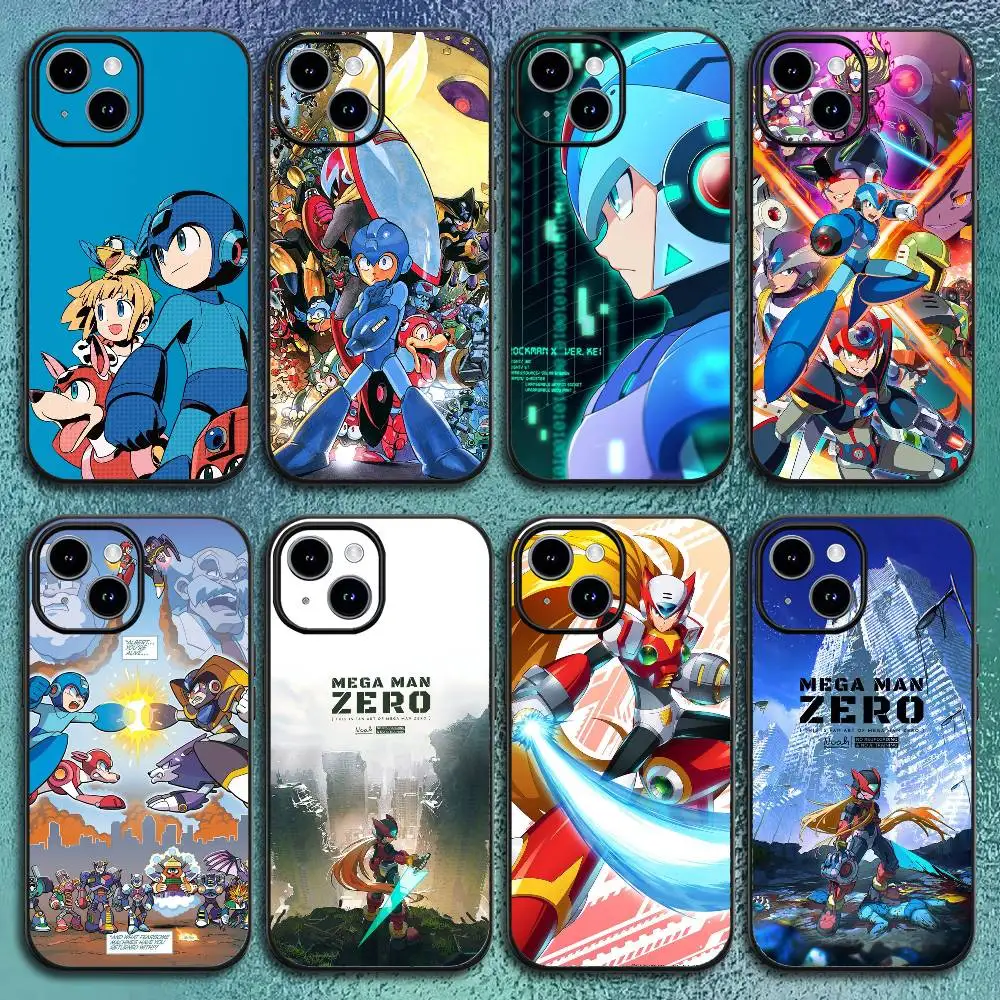 R-Rockman Mega Man anime juego funda de teléfono para IPhone 17 12 13 14 15 16Pro Max Plus clásico carcasa suave negra
