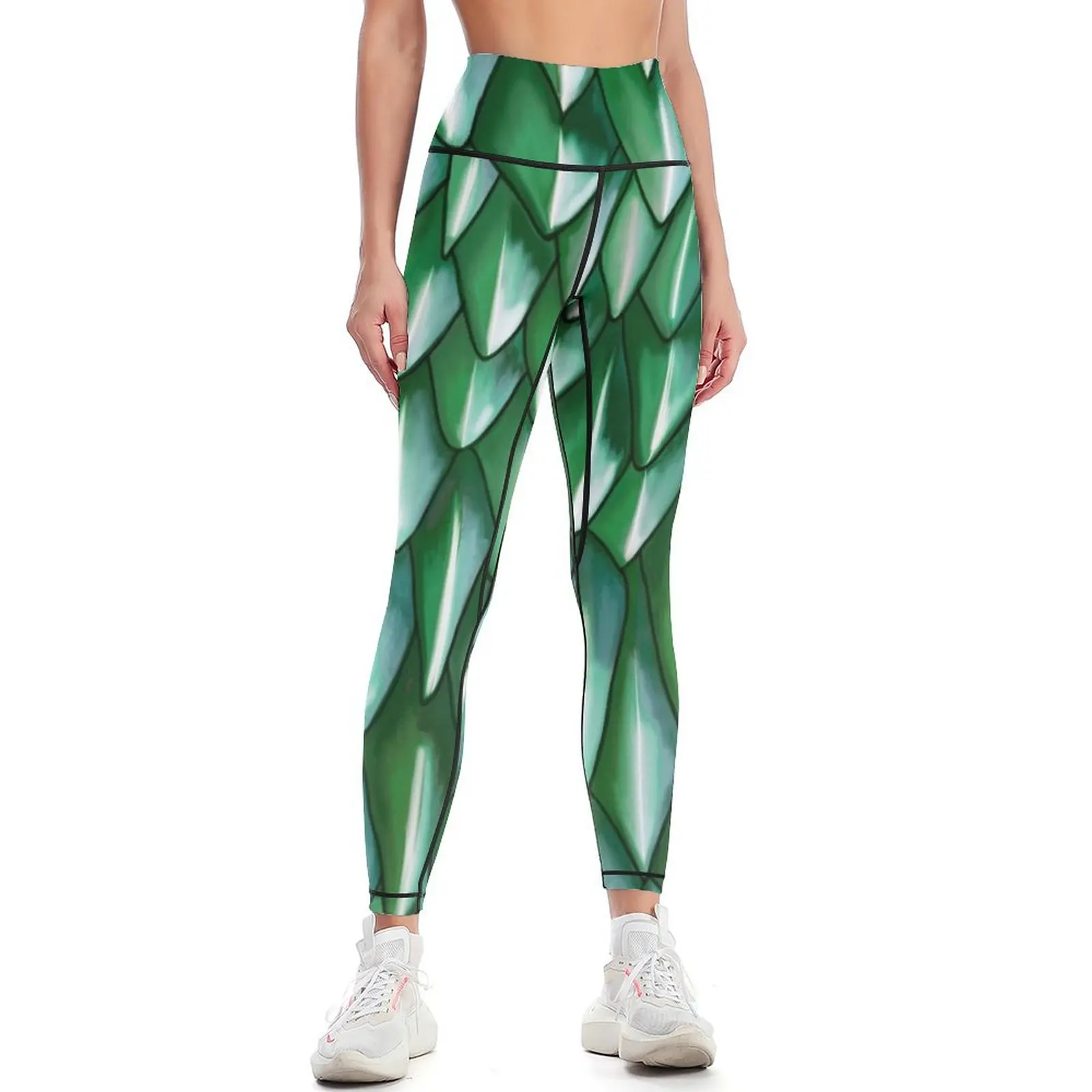 Green Dragon Scales Mermaid Reptile Print Leggings Women's tights gym womans Jogger pants Womens Leggings