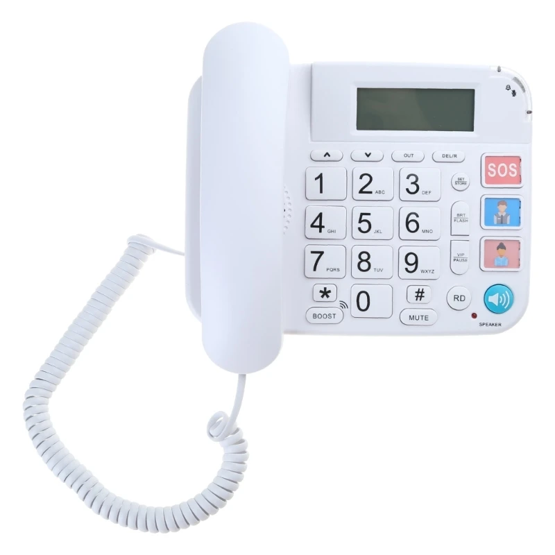 Fixed Landline Phone Big Button and LCD Display CallerID Numbe Storage 1 Key SOS for Elderly and LowVision Users R2LB