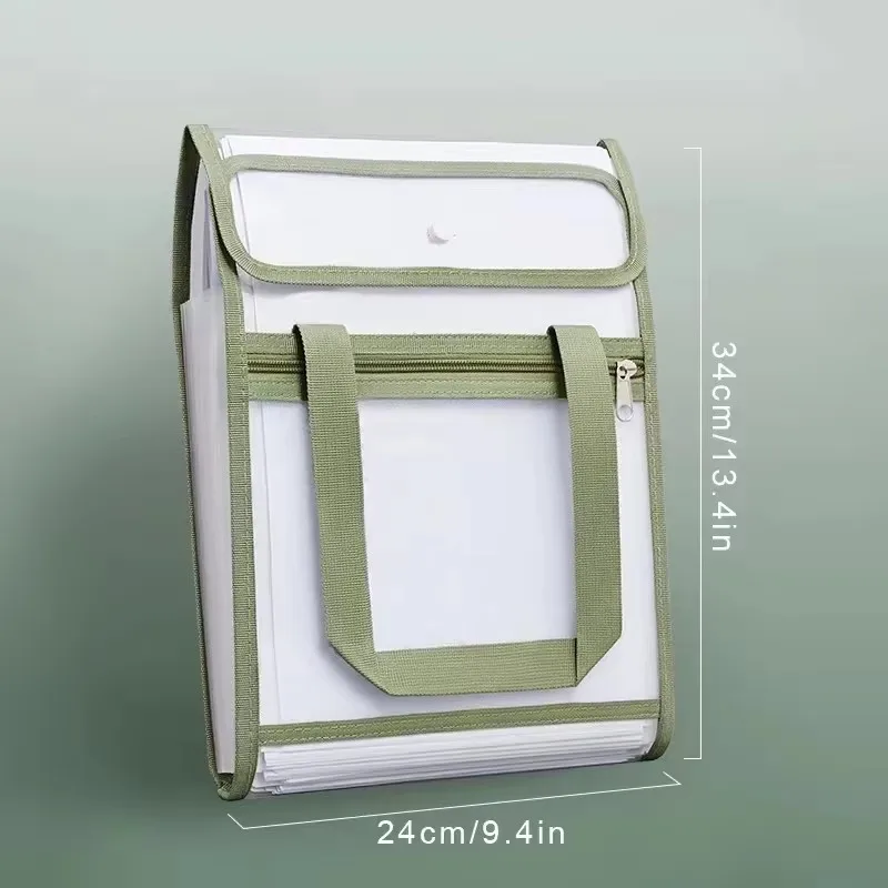 Bolsa de almacenamiento de papel para carpetas de 13 capas, bolsa de órgano portátil A4, herramienta de organización de papel de gran capacidad, bolsa de datos con asa para la escuela y la Oficina