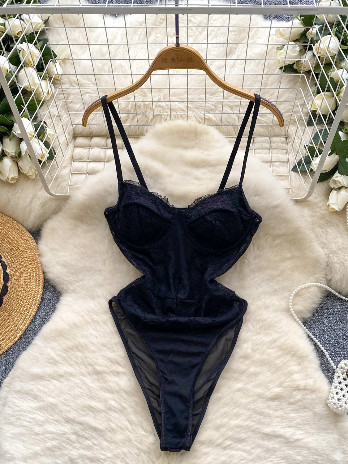 

Sexy Lace Splice Strap Me Jumpsuit Women's Slim Fit Base Vest High Waist ort Pants Regular Thin Online Exclusive