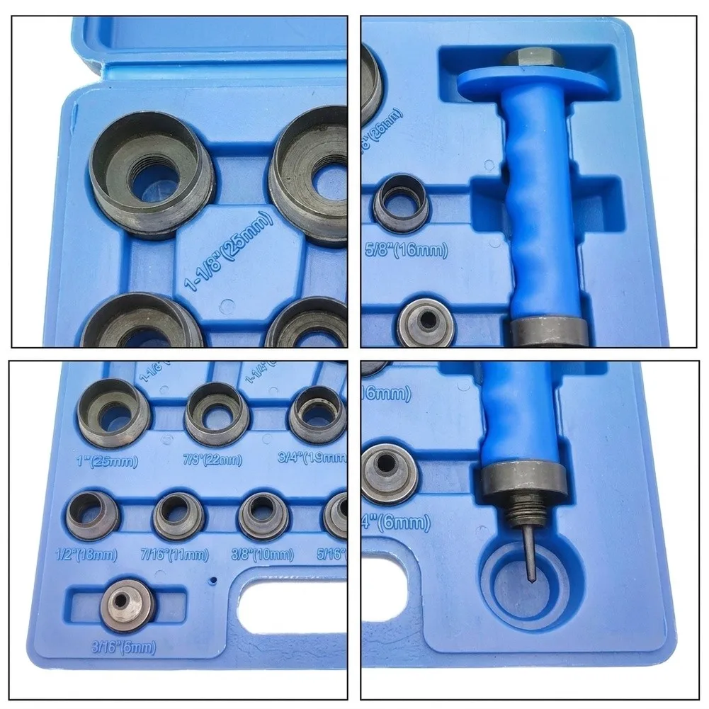 Hollow Punch Set 14 Piece for Leather Gasket Rubber Vinyl - Heat Treated Carbon Steel Heads 3/16 in to 1 3/8 in Range