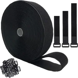 Adjustable Fastening Hook And Loop Straps 5Meters With 20 Buckles Free Cut Length Cord Straps For Sewing Cable Wire Management