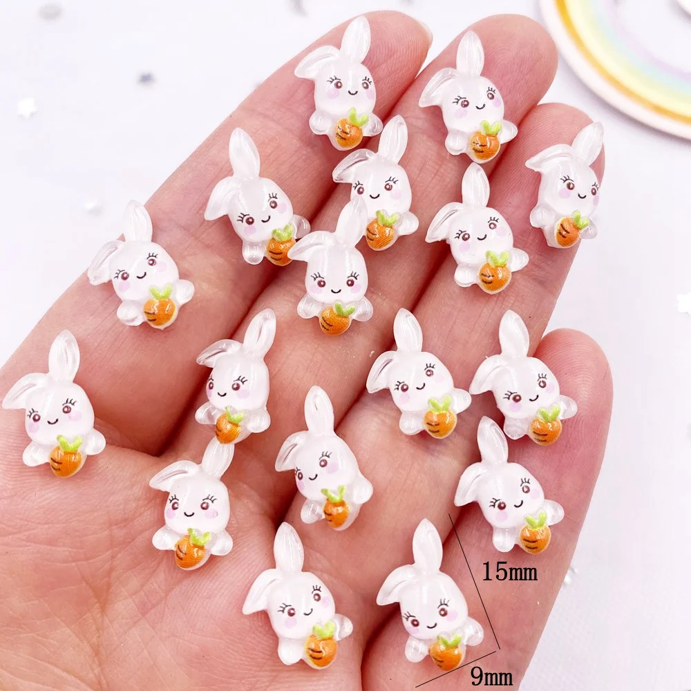 50pcs Resin Colorful Mini Crystal Carrot Rabbit  Art Nail Flatback Rhinestone Buttons Appliques DIY Bow Scrapbook Accessories L6