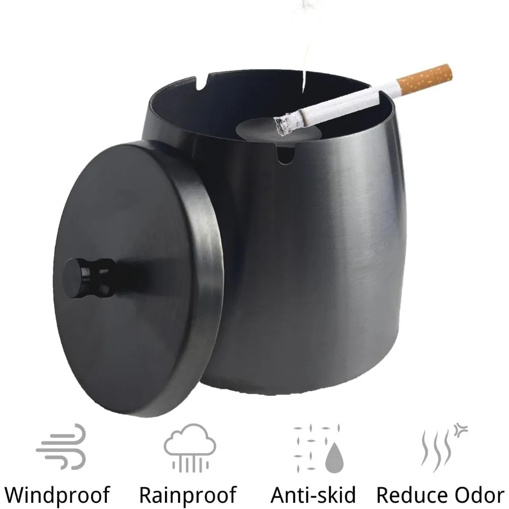 

Ash Tray, Large Outdoor Ashtray with Lid, Ashtray for Outside Patio, Stainless Steel Windproof Smokeless Ash Tray for Balcony, A