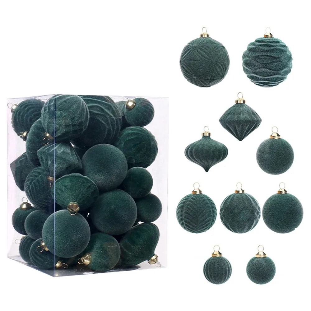 

35pcs Flocked Christmas Velvet Ball Pendant Shatterproof DIY Christmas Hanging Balls Reusable Xmas Tree Ornaments