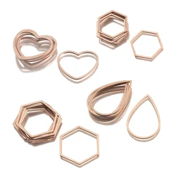 10Pcs Stainless Steel Rose Gold Hexagon Heart Teardrop Frame Connectors Geometric Link Charms For Diy Jewelry Making Accessories