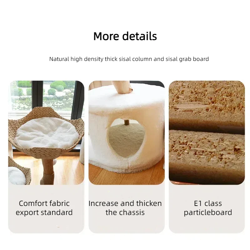 Cat Tree Factory Wholesale Solid Wood Rattan Grass Cat Scratch Post Sisal Tree Hole Cat Tree