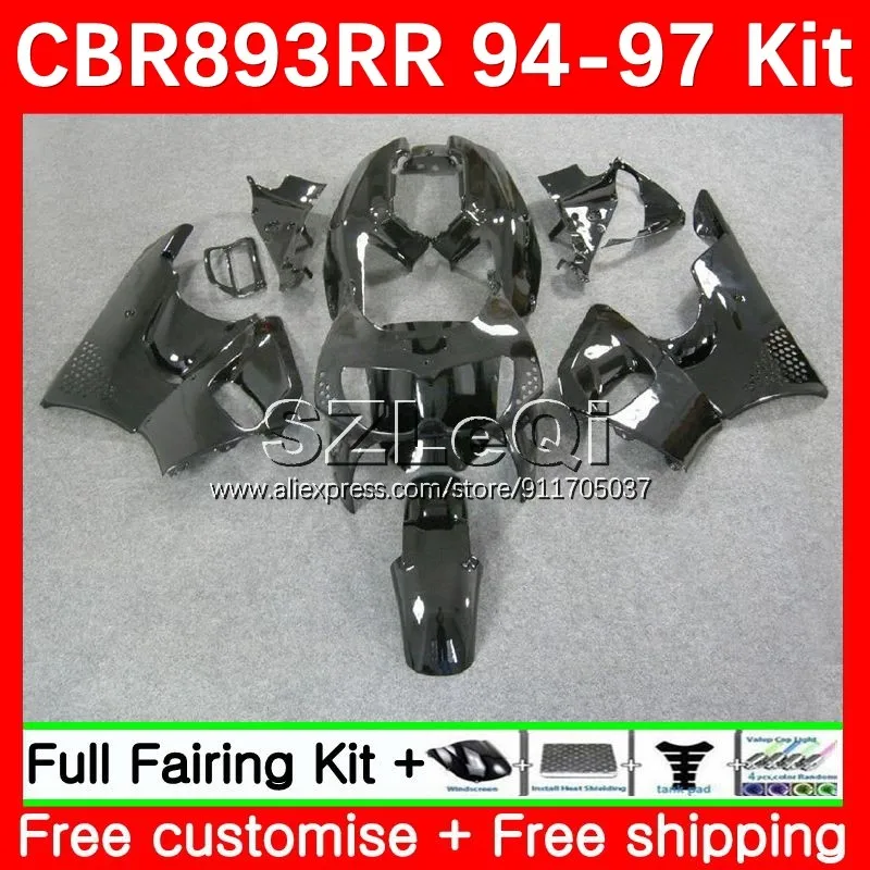 Body For HONDA CBR 893 893RR CBR900 CBR893 RR CC CBR893RR Glossy black 94 95 96 97 45No.17 CBR900RR 1994 1995 1996 1997 Fairing