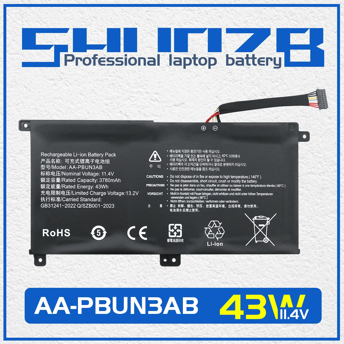 

SHUOZB AA-PBUN3AB Laptop Battery For Samsung Notebook 7 BA43-00377A NP740U3L-L02US NP740U3M-K01US NP800G5M 800G5M NP740U5M 11.4V