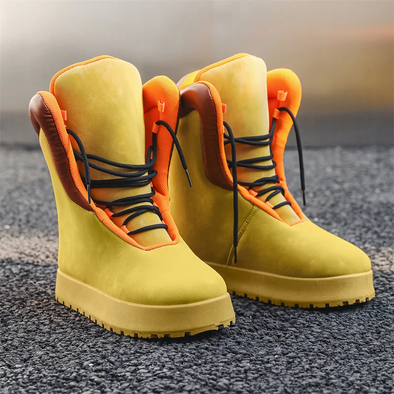 Trendy Yellow Men's High Boots 2024 Fashion Designer Boots Men Streetwear Platform Shoes Men Warm Work Boots botas masculino