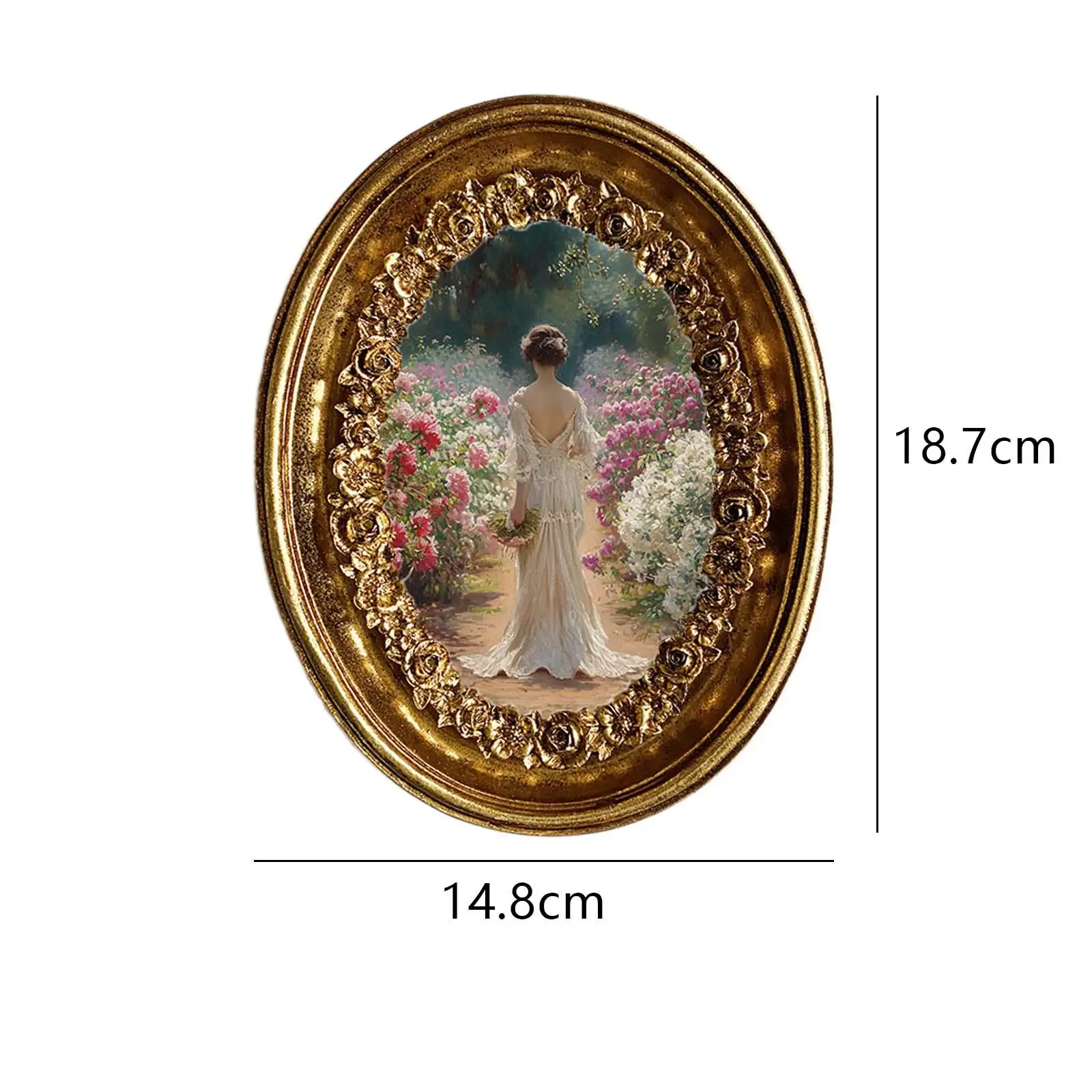 Vintage Oval Photo Frame 5.8x7.3inch Old Fashioned Handmade with Wall Hook European Styled for Housewarming Parties Accessory