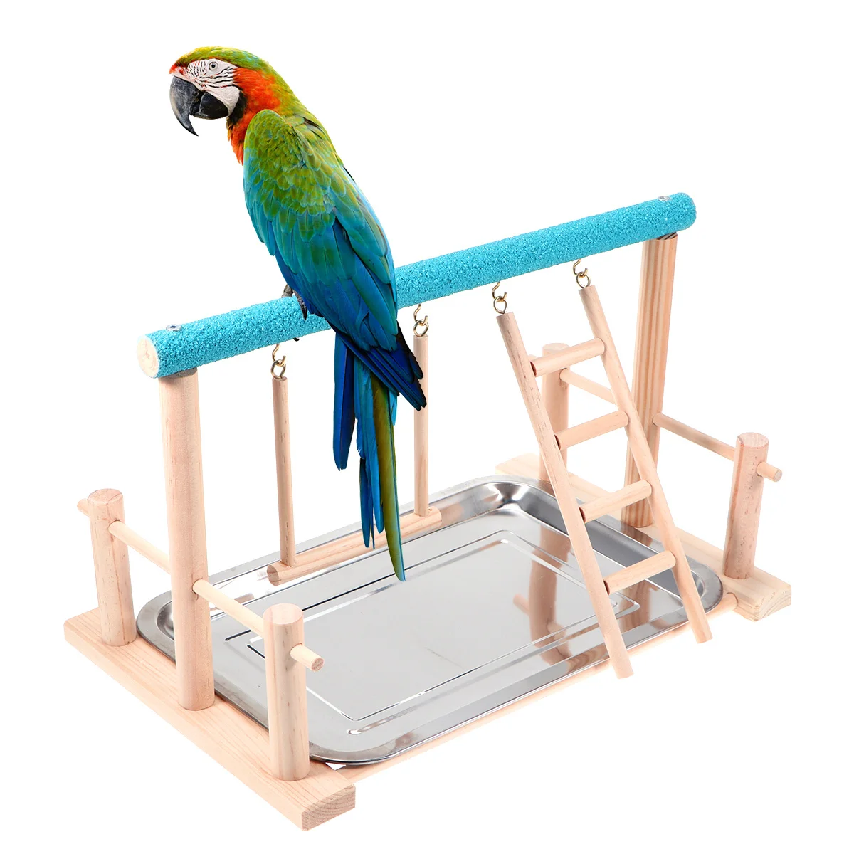 

Solid Wood Parrot Play Stand Natural Bird Playground With Feeder Waterer Cockatiel Exercise Pet Playstand Bird Cage Accessory